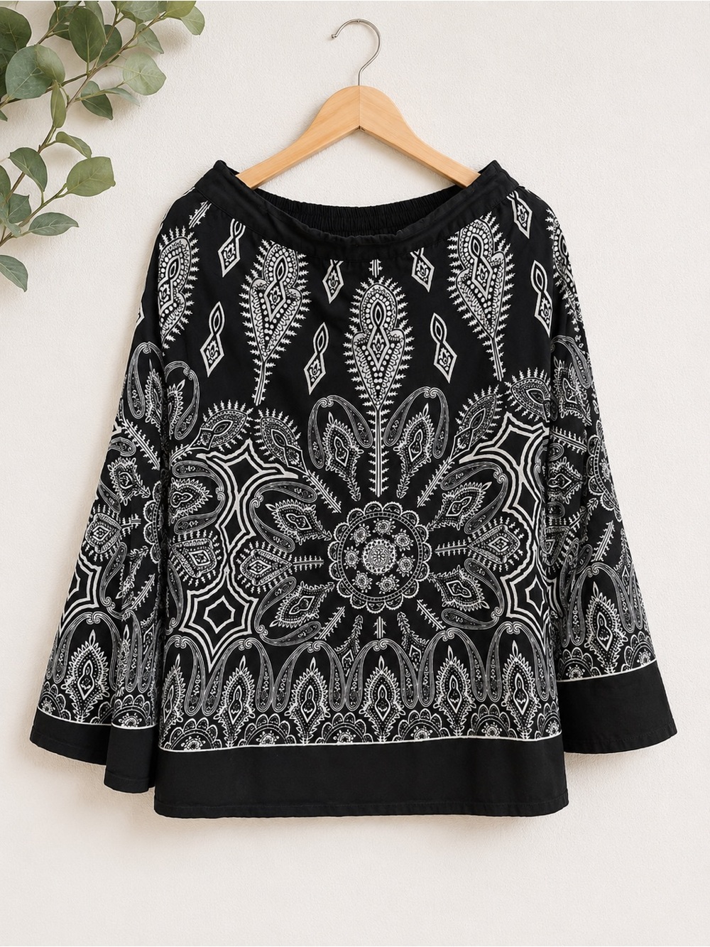 SW Black & White Paisley Print Cotton Circle Skirt Size Large